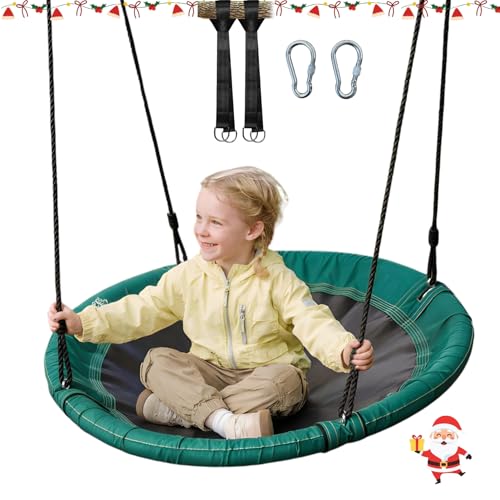 JUNGLE WELL Nest Swing Seat – 100cm Tree Swing for Kids with 160KG Capacity, Adjustable Ropes & Straps, Weatherproof for Outdoor & Indoor Use (Racing Green)