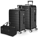 ExoRoute Luggage Sets 3 Piece, Hardside Carry On Suitcase with Spinner Wheels, Lightweight Durable Luggage for Travel | TSA Lock, Expandable Suitcase Set for Men and Women（20/26in） (Black)