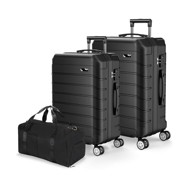 Luggage Sets 3 Piece, Hardside Carry On Suitcase with Spinner Wheels, Lightweight Durable Luggage for Travel | TSA Lock, Expandable Suitcase Set for Men and Women（20/26in） (Black)