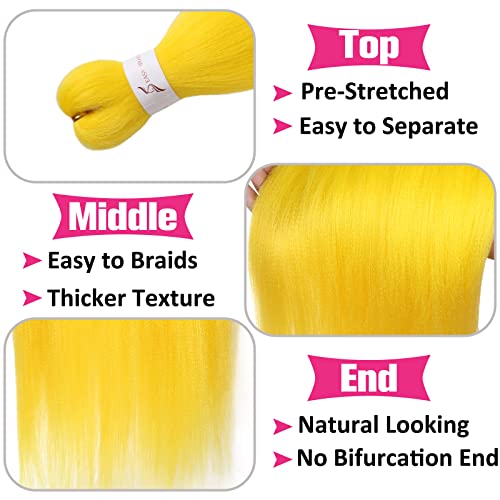 Unionbeauty 26 Inch Pre Stretched Braiding Hair 2 Packs Yellow Braiding Hair For Box Braids Hot Water Setting Easy Braid Yaki Texture Ez Braids Synthetic Hair Extensions Crochet Bradids Hair (Yellow#) #TOP2