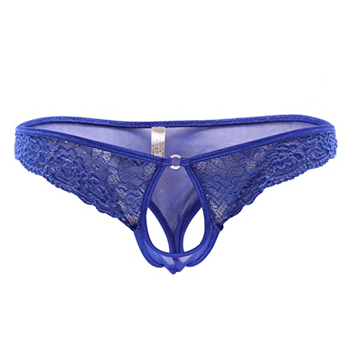 VemeFufu String Sexy C String G Dentelle Slip Tanga Hommes Sous-vêtements érotiques Ouvert sur le Frontal Hommes Chaud Taille Basse Élastique Thong Mâle Culotte, bleu, Taille unique Cover