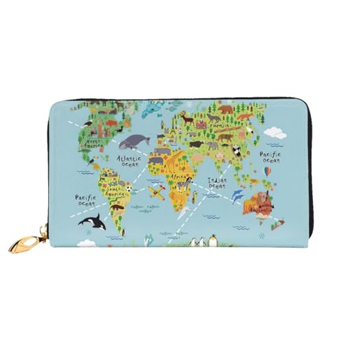 Portefeuille en cuir pour femme avec carte du monde zippé et compagnon de voyage pratique
