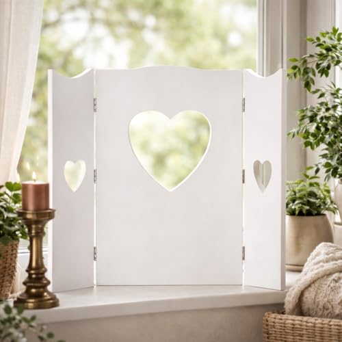 Décoration de fenêtre - Paravent avec motif cœur - Style shabby - 58cm - Blanc