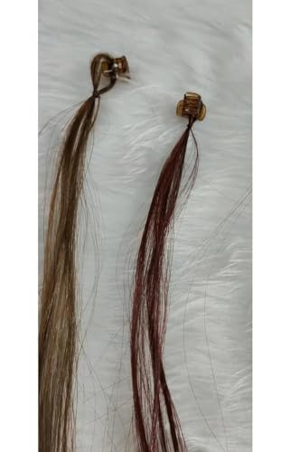 Image of Trendsetter pack of 3 Kids Hair Clip in brown Color Hair Extension with Tinsel False Nylon Wig Braids Extensions Hair Styling Accessories for Baby Girls Adult Brown (Style 3)
