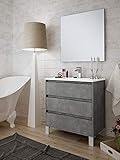 Lavabo Integral Cerámico Espejo básico con trasera Gris. Grifería y Aplique no incluido
