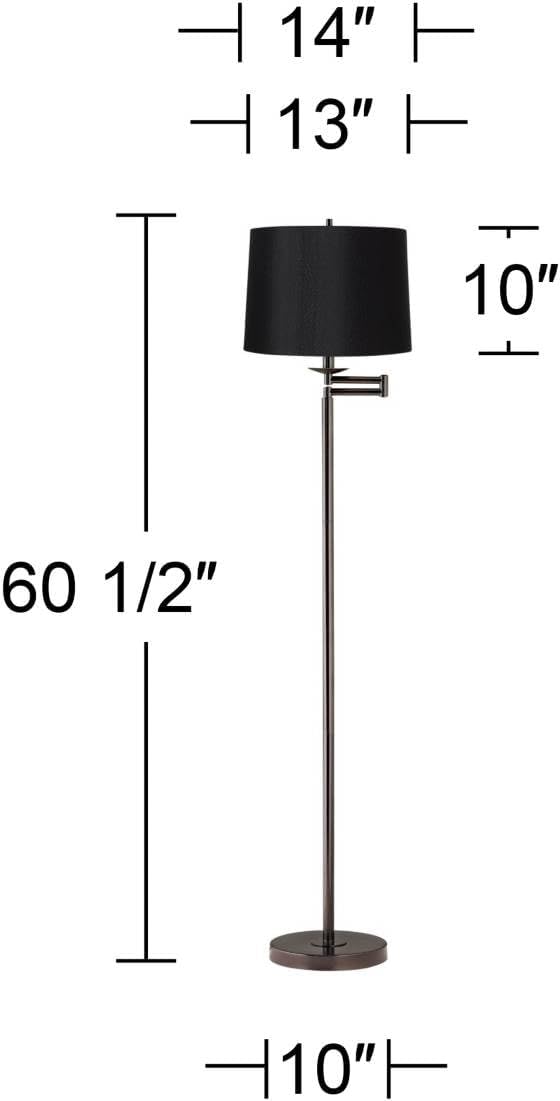 360 Lighting Modern Adjustable Swing Arm Floor Lamp Standing 60.5" Tall Classic Bronze Brown Metal Thin Profile Black Hardback Drum Shade Decor for Living Room Reading House Family Bedroom