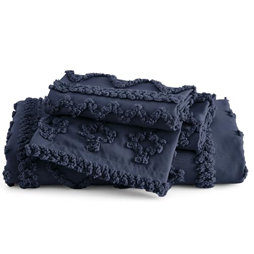 Bedsure Boho Duvet Cover Queen Size, Soft & Comfortable Elegant Design Boho Bedding for Decoration, Machine Washable Comforter Cover for All Seasons,Includes 1 Duvet Cover & 2 Pillow Shams,Navy