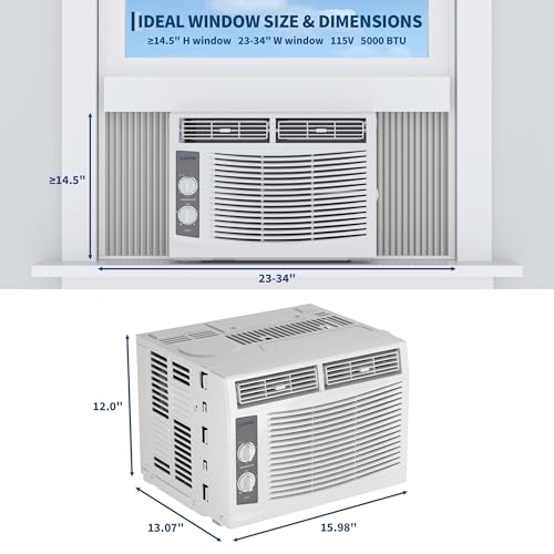 Image of Garvee 5000 BTU Window AC Unit Cools 150 Sq Ft - Easy Mechanical Controls, 2-in-1 Cool /Fan Mode, Washable Filter, Easy Install, for Bedroom, Office, White