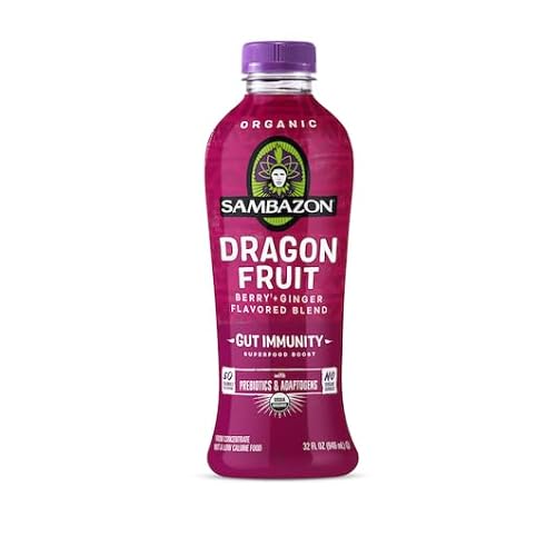 Sambazon Dragon Fruit Berry Ginger Blend Juice, Organic, Gut Immunity, 6-Pack