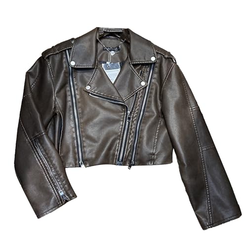 Manteau court vintage délavé en similicuir fini les vestes sans forme