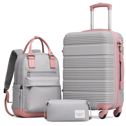 Image of LONG VACATION Luggage Sets with Spinner Wheels, Carry on Suitcase 3 Piece