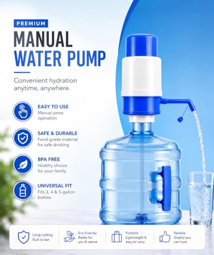Image of Manual Water Dispenser Pump for 20-25 Litre Bottles | Portable Hand Press Water Pump| Food Grade Material| Easy Installation (Blue and White)