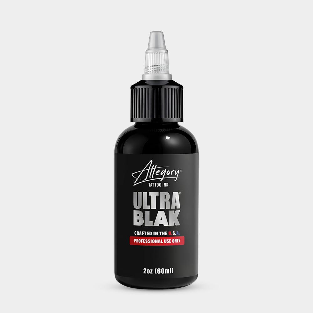 Allegory Tattoo Ink – Ultra Blak, Premium Black Tattoo Ink, Perfect for Lining and Shading, Smooth, Consistent Pigment, Vegan Friendly Tattoo Color, Organic Ink, Crafted in The USA (2 oz)
