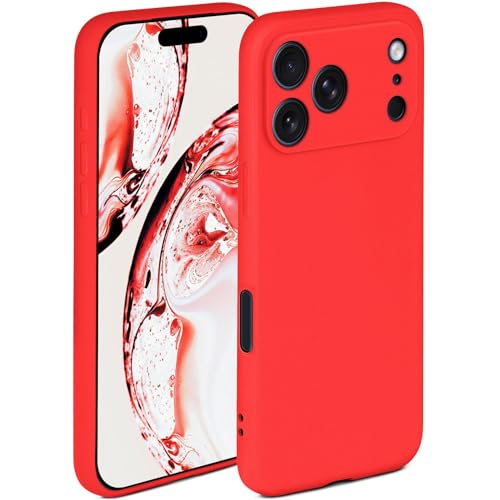 Coque iPhone 17 Pro antichoc en silicone rouge avec bords surélevés