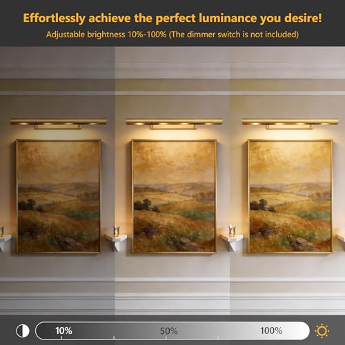 Image of 24 inch Hardwired Picture Light for Wall Brass Picture Art Gallery Light, Dimmable Library Light, 270 Picture Frame Light Art Deco for Museum,Library,Living Room,Bedroom