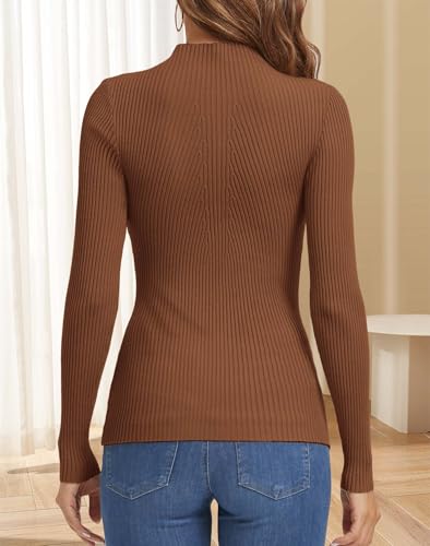 Image of ATHMILE Women's 2026 Fall Long Sleeve Pullover Ribbed Knit Sweater Low Mock Neck Slim Fit Basic Casual Tee Tops