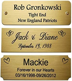 Size: 3"W x 1"H, Personalized, Custom Engraved, Brushed Gold Solid Brass Plate Picture Frame Name Label Art Tag for Frames, with adhesive backing or screws - Indoor use only, Made in USA