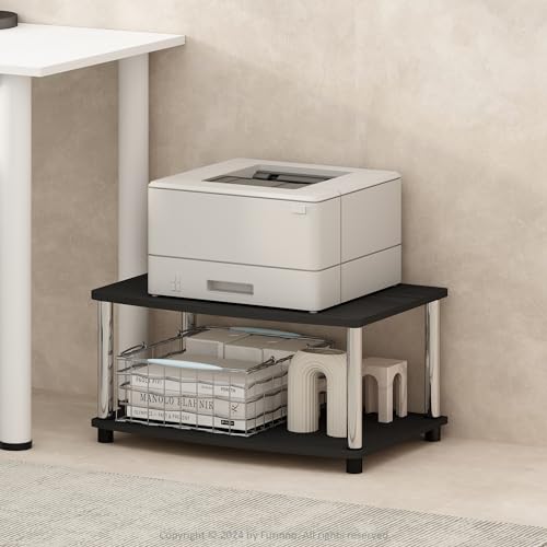 Image of Furinno Turn-N-Tube 2-Tier Printer Table with Storage, Under Desk Printer Stand, Toolless Assembly, for CPU, Work Supplies, Home Office, Americano
