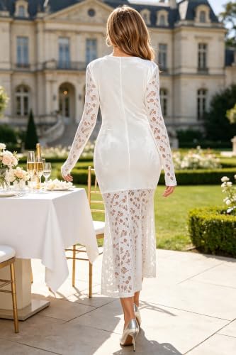 Women's Wrap V Neck Ruched Lace Mermaid Hem White Bodycon Cocktail Dress — view 5