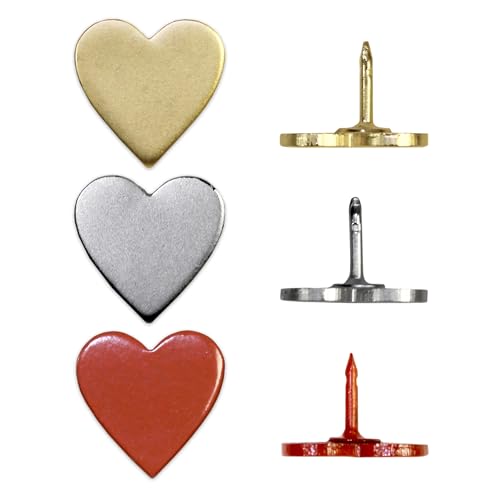 Image of Big Silver Heart Push Pins - Large Silver Metal Heart Map Pins - for Cork Board, Maps, or Lapel Pin Use - Designed in USA - Set of 20