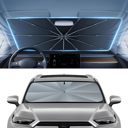 Image of Autorder Windshield Sun Shade Umbrella for 2020-2026 Toyota Highlander Accessories,Upgraded Ice Crystal Material,Easy Setup Umbrella Sunshade for Car Windshield,100% Sun Blocking