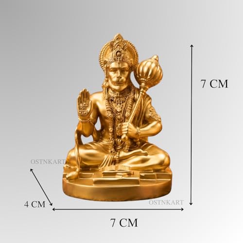 Image of Hanuman Ji Murti - 3.5 Inch Polyresin Car Dashboard Idol - Golden Statue for Home & Office Decor, Living Room Showpiece - Blessing Hanuman Idol for Birthday, Diwali, Housewarming