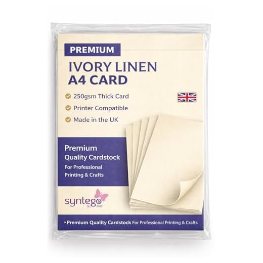 Syntego Elfenbeinfarbener Karton, Seidengewebe, strukturiert, A4, 250 g/m², Packung mit 200 Blatt, hochwertiger Karton zum Basteln, Speisekarten, Zertifikate