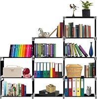 SPACE ORGANISER Plastic Children Simple Bookshelf Storage Organizer for Bedroom Office Living Room (Black, 10 Layer)