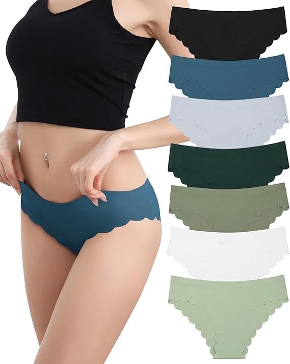 Women's Seamless No Show Underwear | Ice Silk Bikini Panties | Breathable Low Waist Nylon Briefs with Wavy Edge | Soft Stretch Invisible Underwear | Solid Multicolor |-image-27