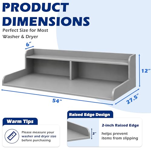 Image of Royxen Laundry Countertop with Storage Universal Fit, Washer and Dryer Countertop with Shelf, Laundry Room Storage, 2-Tier Shelf (Grey)