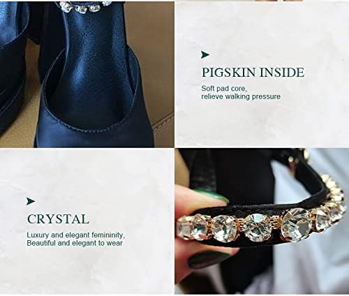 Onlymaker Platform Chunky Heels for Women Square Toe Rhinestone Ankle Strap Satin Pumps Heels - Image 6