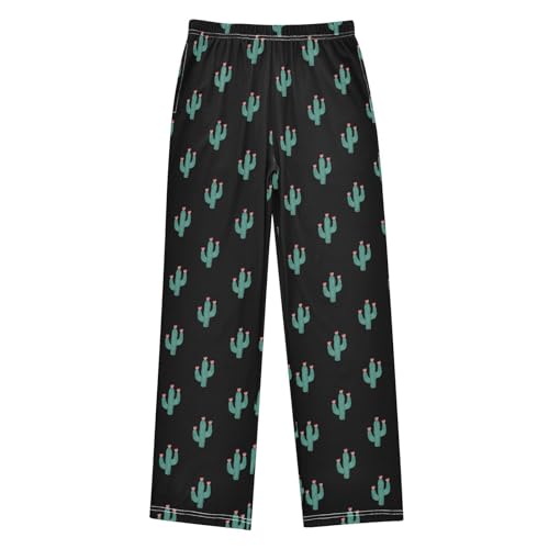 Cacti and Floral Boys Long Pants Soft Trousers Elastic Waist Kids Lounge Bottoms with Pockets S-XL