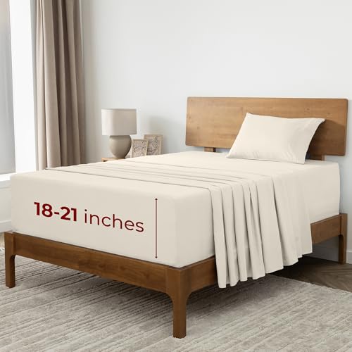Mellanni Extra Deep Twin Sheets - 3 PC Iconic Collection Bedding - Hotel Luxury, Ultra Soft, Cooling Bed Sheets - Wrinkle, Fade, Stain Resistant (Twin, Golden Ivory)