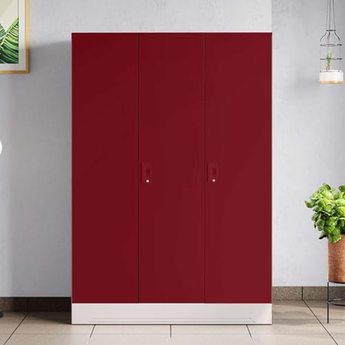 Image of Interio by Godrej Almirah Slimline 3-Door Steel Almirah, Cupboard for Clothes (Textured Caremine Red), 1-Year Warranty, 7 Shelves, 1 Locker