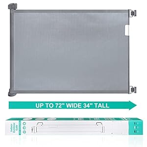 Retractable Baby Gates for Staris – PRObebi Retractable Dog Gate, Indoor Safety Gate Extends to 72″ Wide 34″ Tall, Extra Wide Baby Gate, Mesh Gate for Doorways, Hallways, Outdoor, Grey