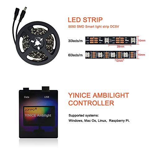 HNQH Fita de luzes RGB de 60 LEDs, luz de fundo regulável para TV, luzes de LED para exibição de com