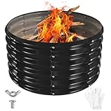 YSEJOMP 32 Inch Round Galvanized Fire Pit Ring/Fire Ring - Foldable and Perfect for Outdoor Gatherings and Campfires in The Yard/Garden/Park/Beach (Black+Gray, 2.7 FT Diameter+1.5 FT Tall)