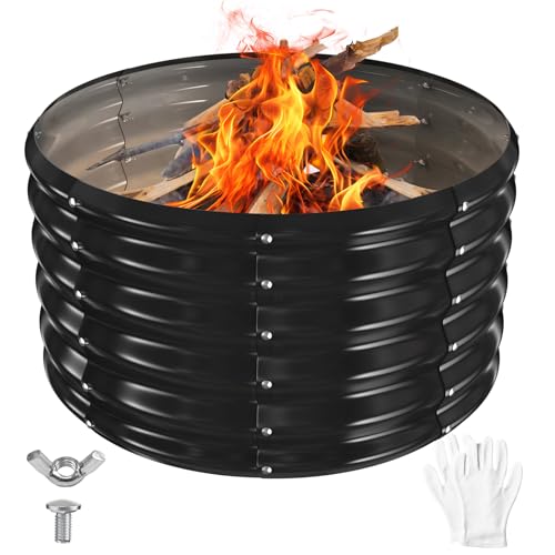 YSEJOMP 32 Inch Round Galvanized Fire Pit Ring/Fire Ring -