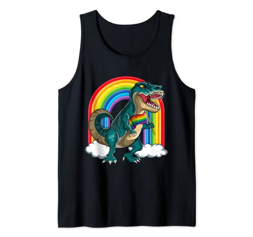 T Rex Dinosauro Arcobaleni LGBT Gay Pride Bandiera Canotta