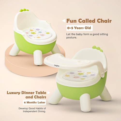 Image of Baybee Booster Chair for Baby with Removable Dining Tray & Cushion | Stable & Sturdy Booster Chair for Feeding, Dining & Playtime | Portable Toddler Booster Seat for Home & Travel (Green)