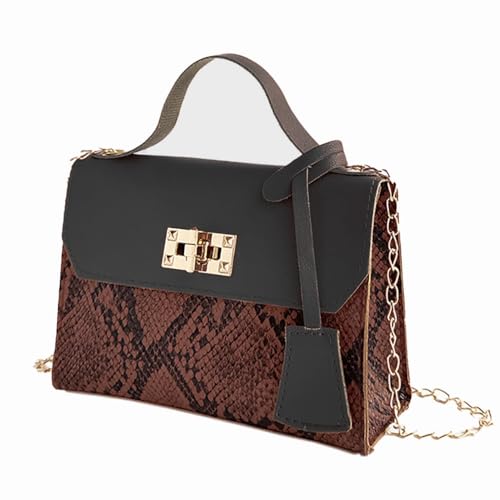 Malissima, Bolsa Pequena Quadrada Feminina com Estampa de Cobra Cor:Marrom