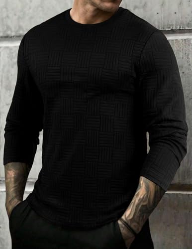 Image of JMIERR Mens T-Shirt Casual Stretch Solid Crewneck Short Sleeve Tees Textured Shirts