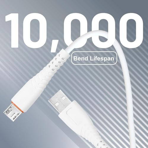 Image of USB A to Micro USB V8 Cable, Reliable Charging & High-Speed Data Transfer, White Charging Cord Compatible with Android Phones, Cameras & Accessories (Free Cable Protector)