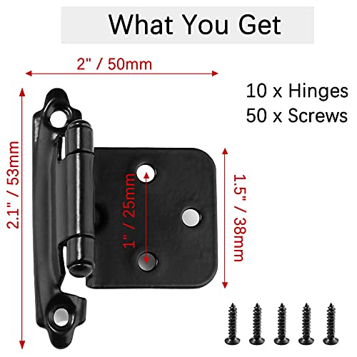 Augiimor 10 Pack 1/2" Surface Mount Cabinet Hinges, Black Cabinet Door Hinges Cabinet Hinge Variable Overlay For Cabinet, Kitchen (Black) #TOP3