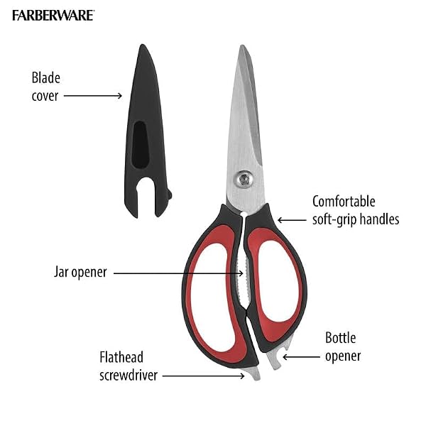 Farberware 4-In-1 Kitchen Shears 2-Piece - Multi-Purpose Design, Red by Farberware - Used condition - Image 6