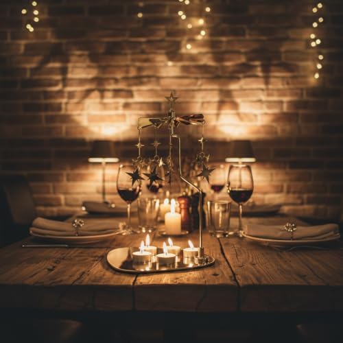 Garosa Candle Spinner Round Triangular Tray Rotating Candlestick Rotary Candle Holder Tea Light Romantic Revolving Spinning Candle Holder for Home Decoration Party Candlestick (Star)