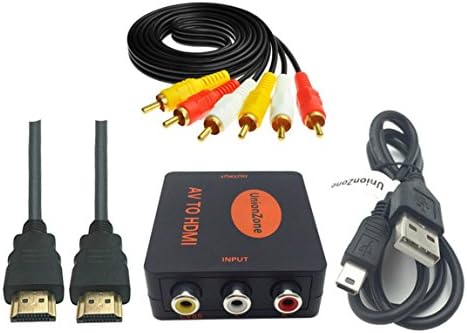 UnionZone® Mini Composite 3RCA CVBS AV To HDMI Converter (Input:AV/Output:HDMI) For VCR DVD 720P/1080P With RCA Cable,HDMI Cable,USB power cable,Not for Windows 10(black)