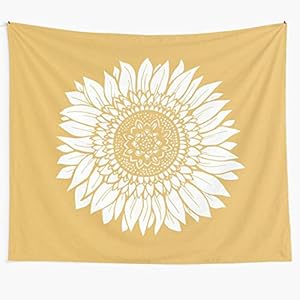 AdoDecor Wandtapijt Mandala Indiase zonnebloem wandtapijt muur opknoping gele zonnebloem bloemen Bohemian strandlaken…