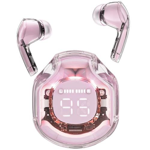 Image of Ultrapod PRO Wireless Bluetooth in Ear Earbuds, Transparent Charging Case, Active Nois Cancellation, Led Digital Display, Quantum Sound Pods,Touch Control, Water Resistant PRO Pink