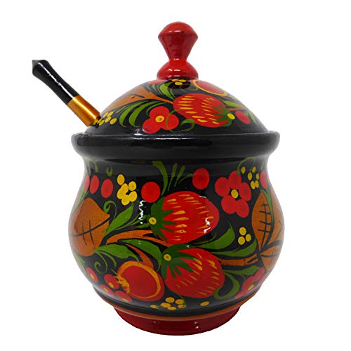 Madacha Zuckerdose aus Holz, lackiert, Khokhloma mit kleinem Löffel - Tradition Russisch Cover